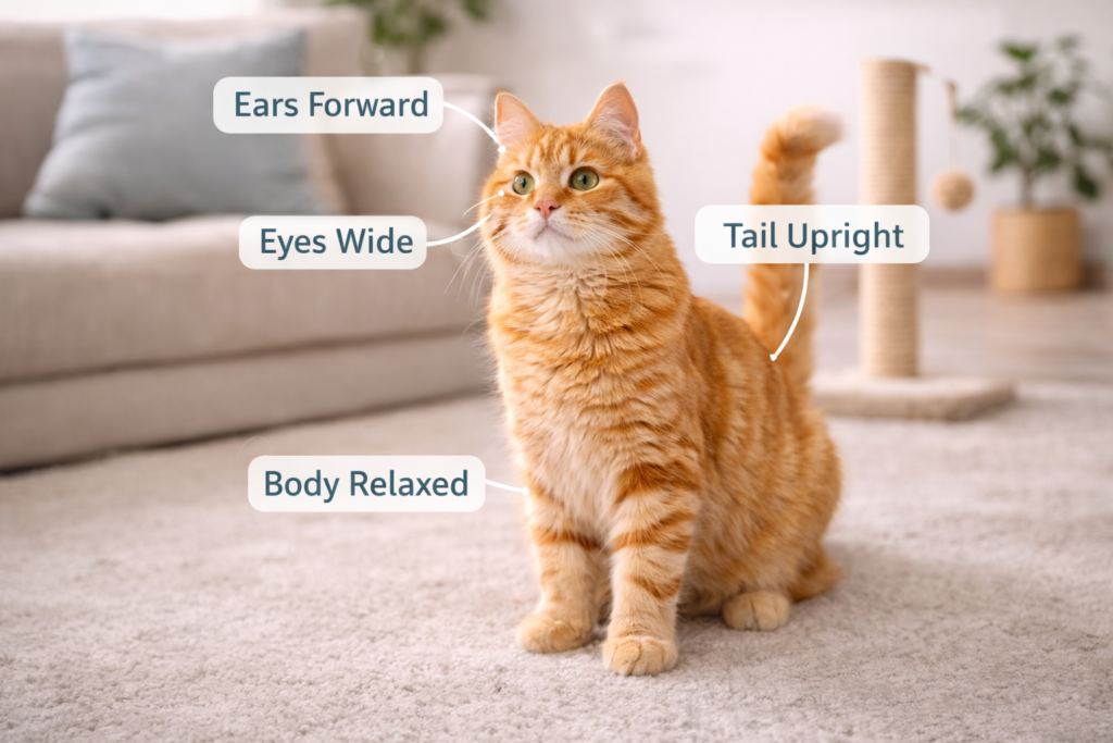 Cat Care Tips for Beginners: What Every First-Time Cat Owner Should Know? cat body language in a cozy setting