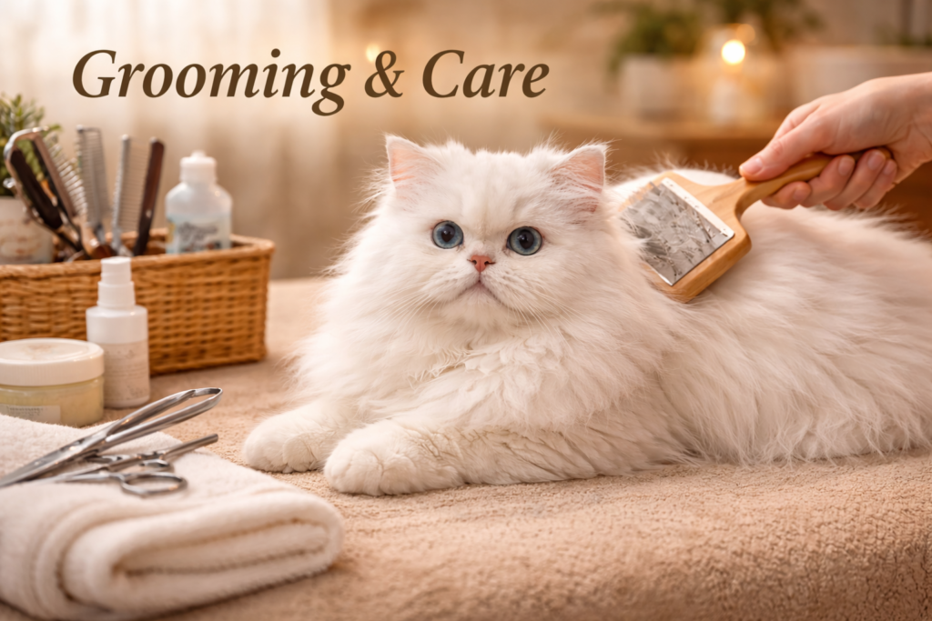 cat grooming session in progress